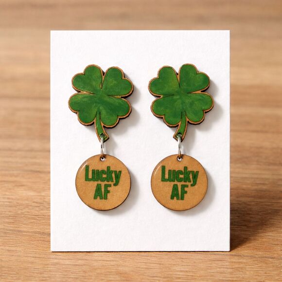 Lucky AF Shamrock Dangle Earrings – St. Patrick’s Day Statement Jewelry - Picture 3 of 3